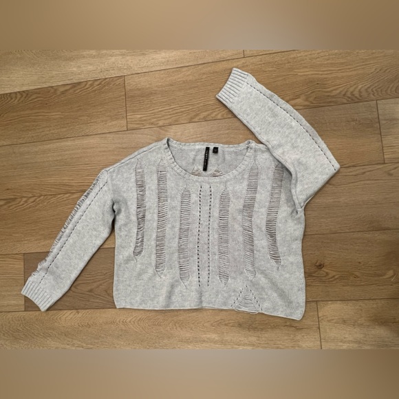 Guess Silver Grey Distressed Knit Womens Sweater Large - Picture 8 of 8